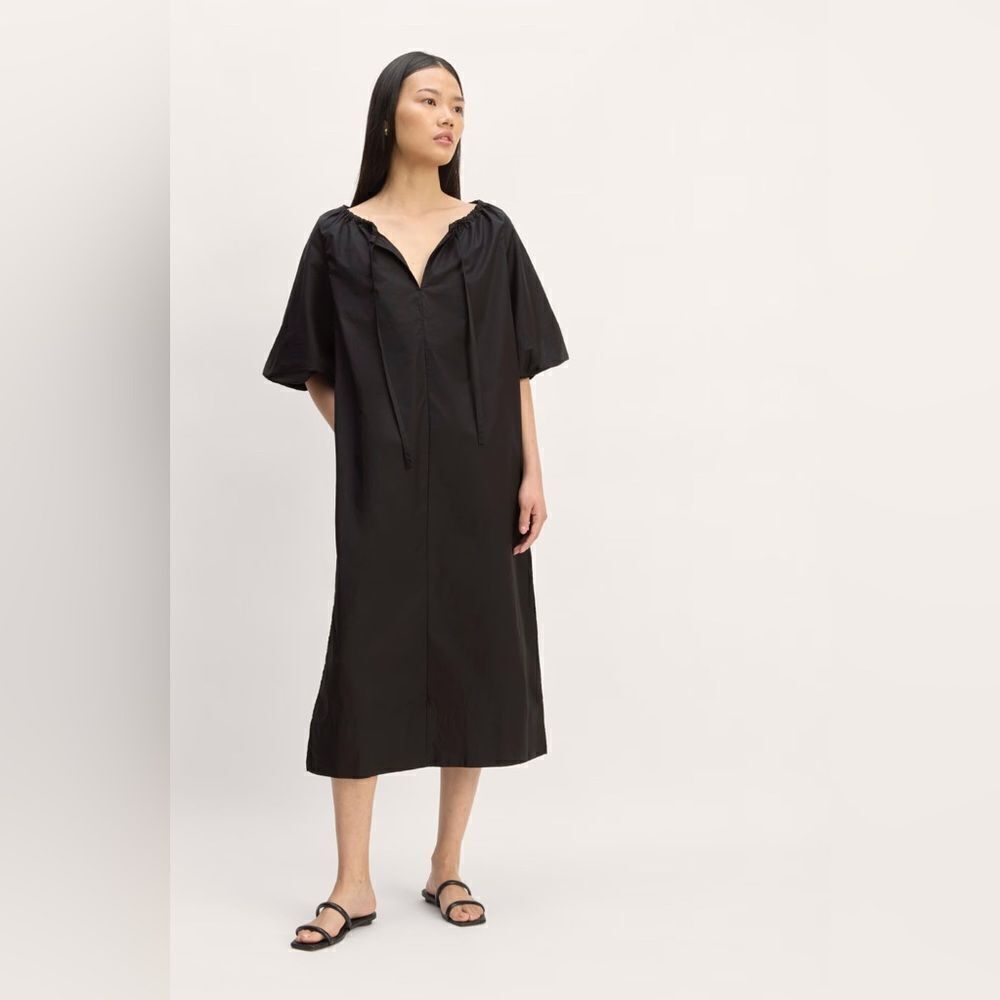 New Everlane The Supima® Puff-Sleeve Dress in Black Size M